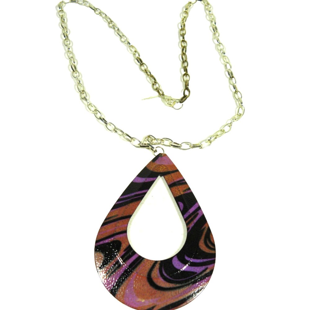 Large Teardrop Pendant Necklace Animal Print Marble Look Multicolor Statement